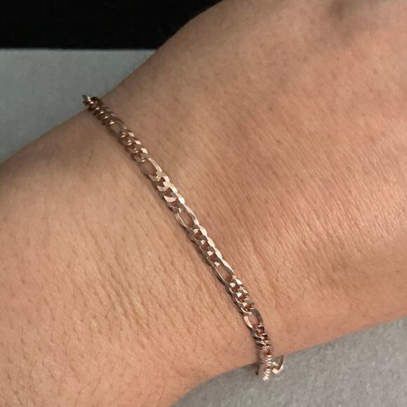 BEAUTIFUL 14k/925 Rose Gold Figaro Bracelet MADE IN ITALY~NEW~Retail $55 - Picture 5 of 7